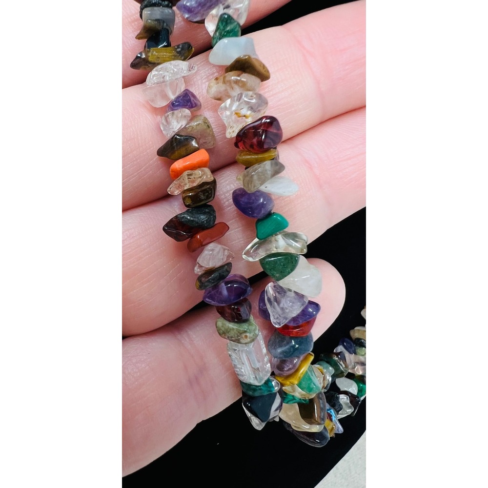 Sterling Silver 925 Multi Gemstone Chip Double Strand Cross Pendant Necklace - Picture 4 of 9
